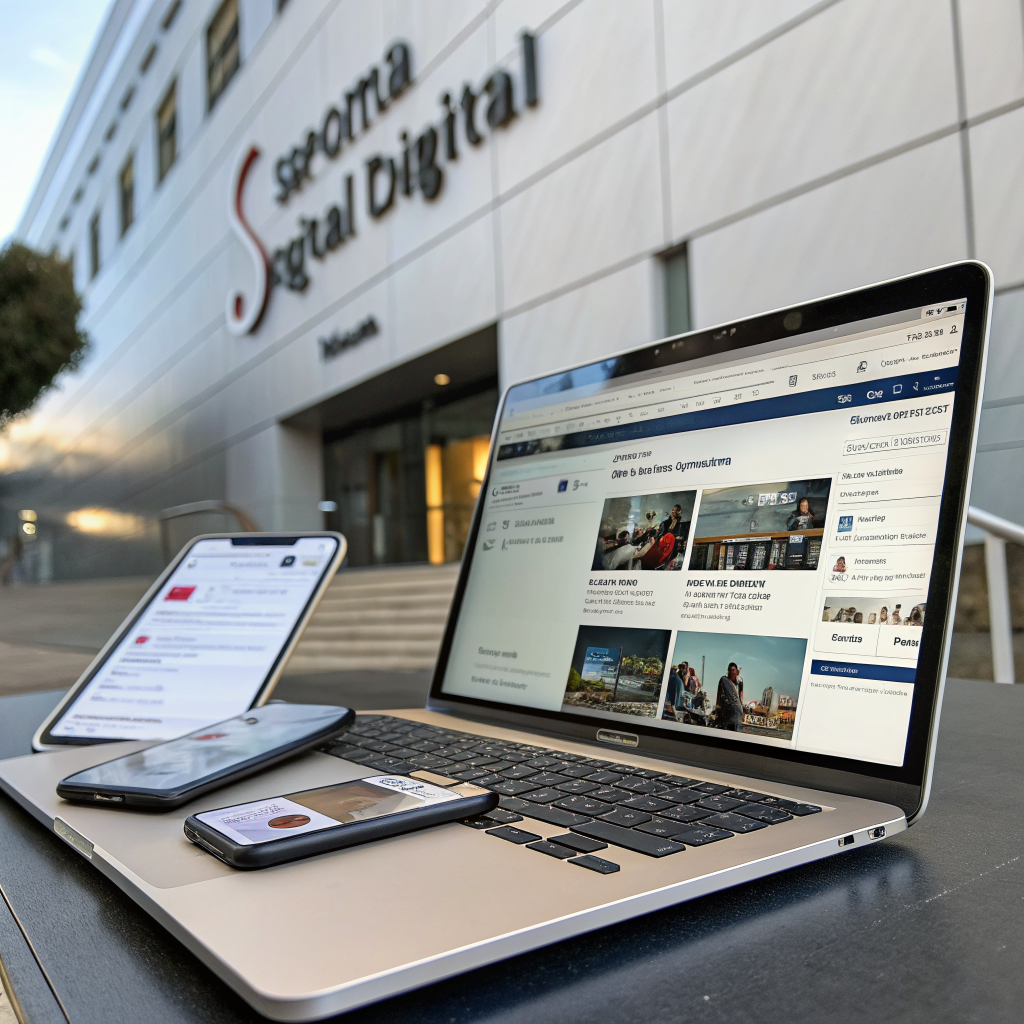 Laptop and phone screens showing a modern, professional website